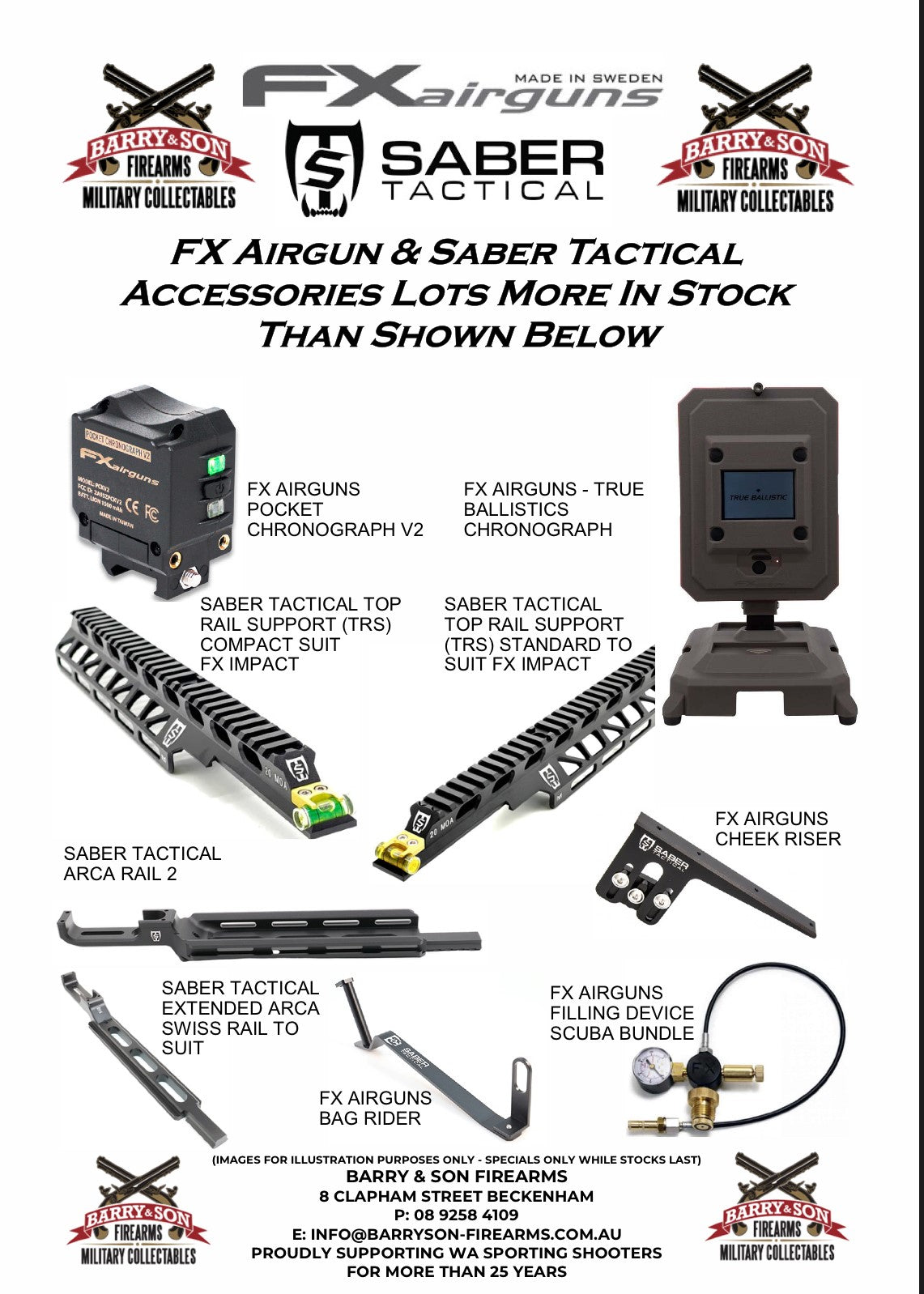 FX AIRGUNS & SABER TACTICAL ACCESSORIES IN STOCK Barry & Son Firearms