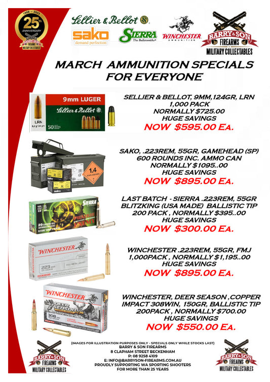 MARCH 2024 AMMUNITION SPECIALS – SOME GREAT DEALS HERE