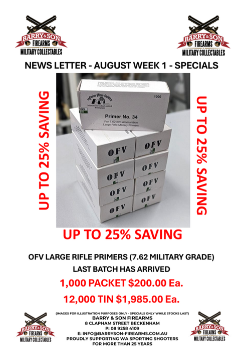 LARGE RIFLE PRIMERS - AUGUST SPECIAL UNTIL SOLD