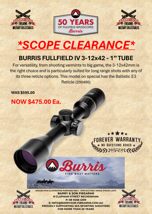 BURRIS FULLFIELD IV | 3-12x42 | BALLISTIC E3 RETICLE | 1" TUBE | SCOPE CLEARANCE