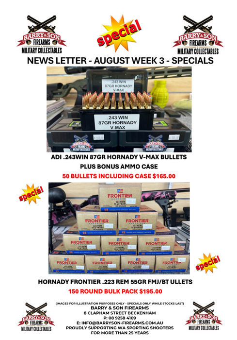 AUGUST 24 AMMUNITION SPECIALS - ADI 243 BALLISTIC TIPS & FONTIER 223 BULK PACKS