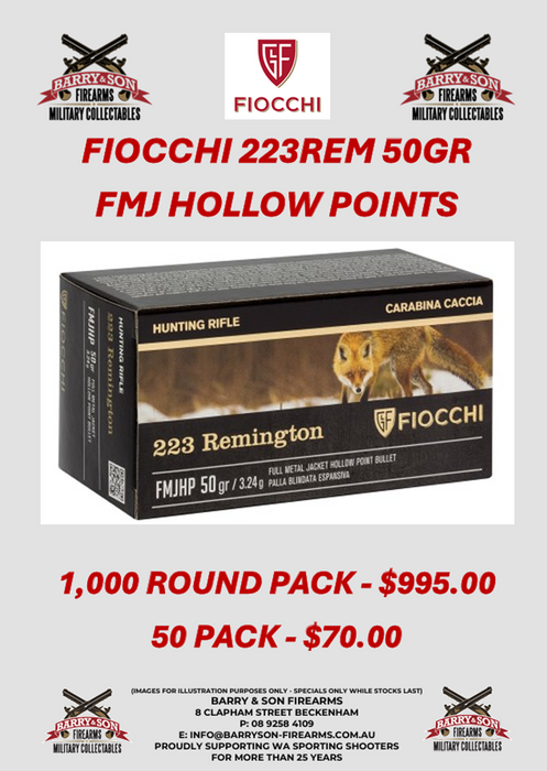 SEPTEMBER 24 AMMUNITION SPECIALS - FIOCCHI 223 50GR FMJ HOLLOW POINTS