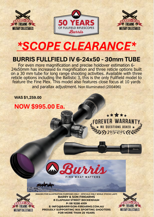 BURRIS FULLFIELD IV | 6-24x50 | FINE PLEX \ SCOPE CLEARANCE