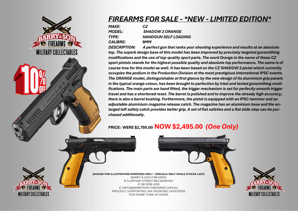 CZ SHADOW 2 - ORANGE - 9MM  - IN STOCK