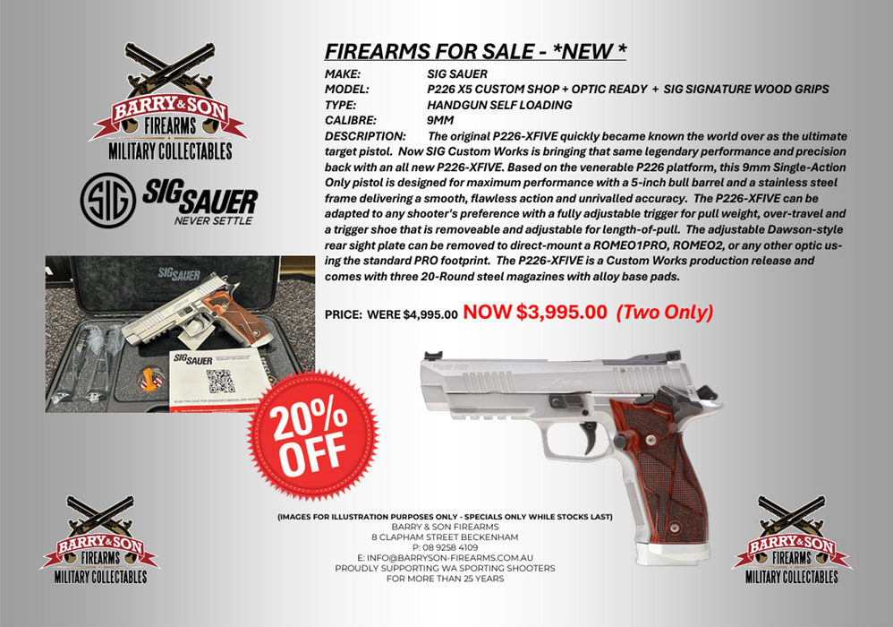 SIG SAUER - P226 X5 CLASSIC CUSTOM WORKS OPTIC READY - 9MM  - ON SALE