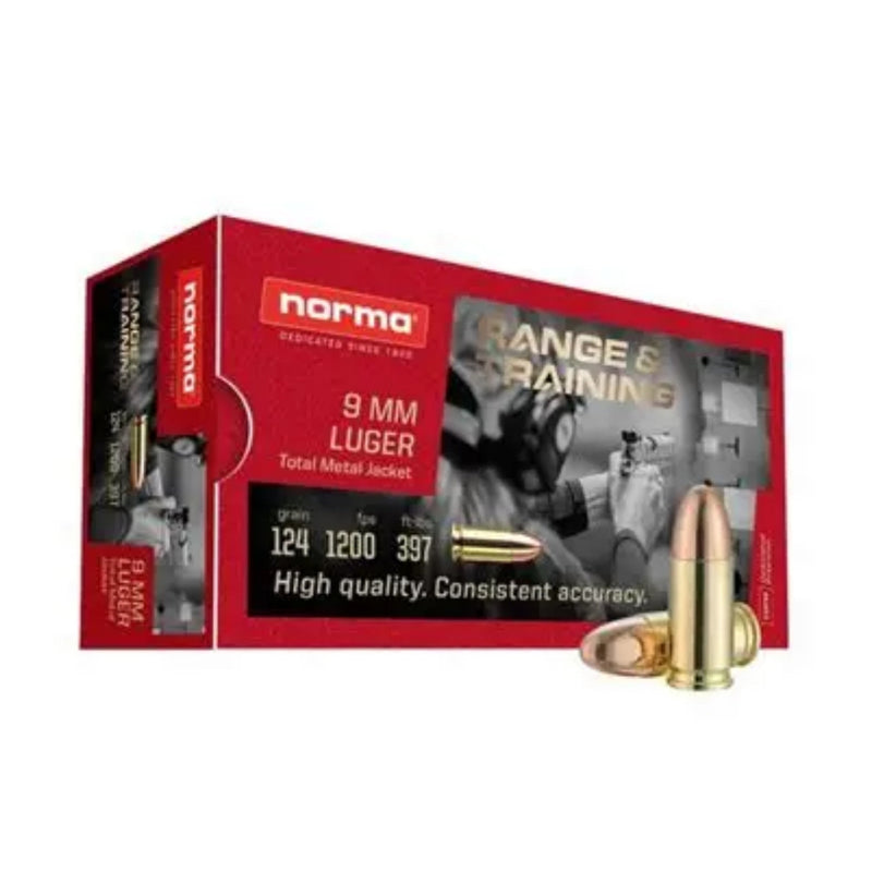 Norma 9mm Range & Training - 124gr Full Metal Jacket (FMJ)