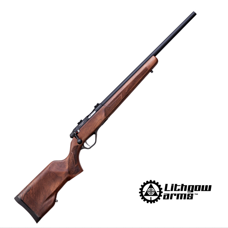 LITHGOW LA101, 17HMR, WALNUT STOCK, BLACK BARREL FINISH RIFLE